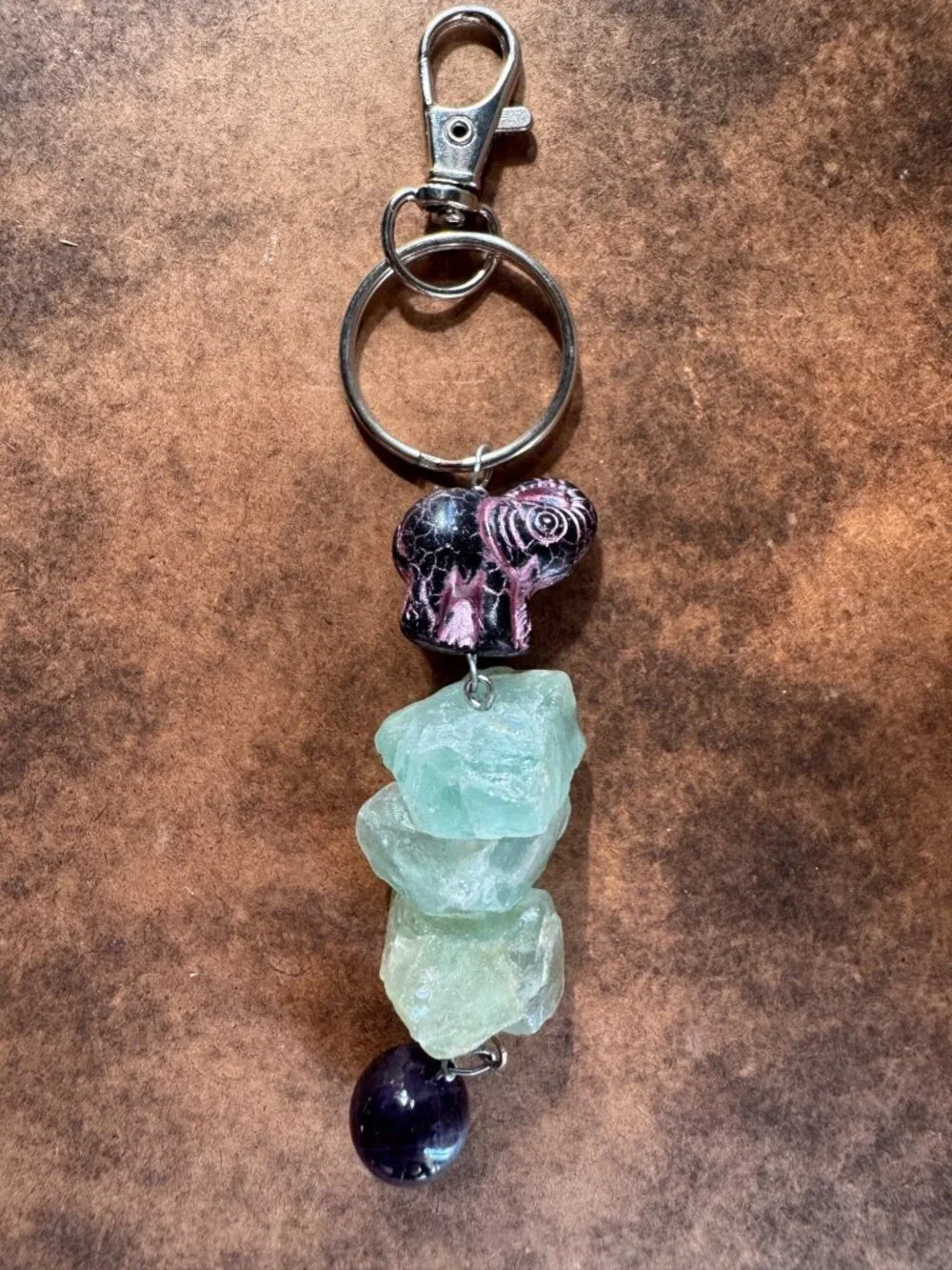 Boho purse charm/keychain w/fluorite & amethyst